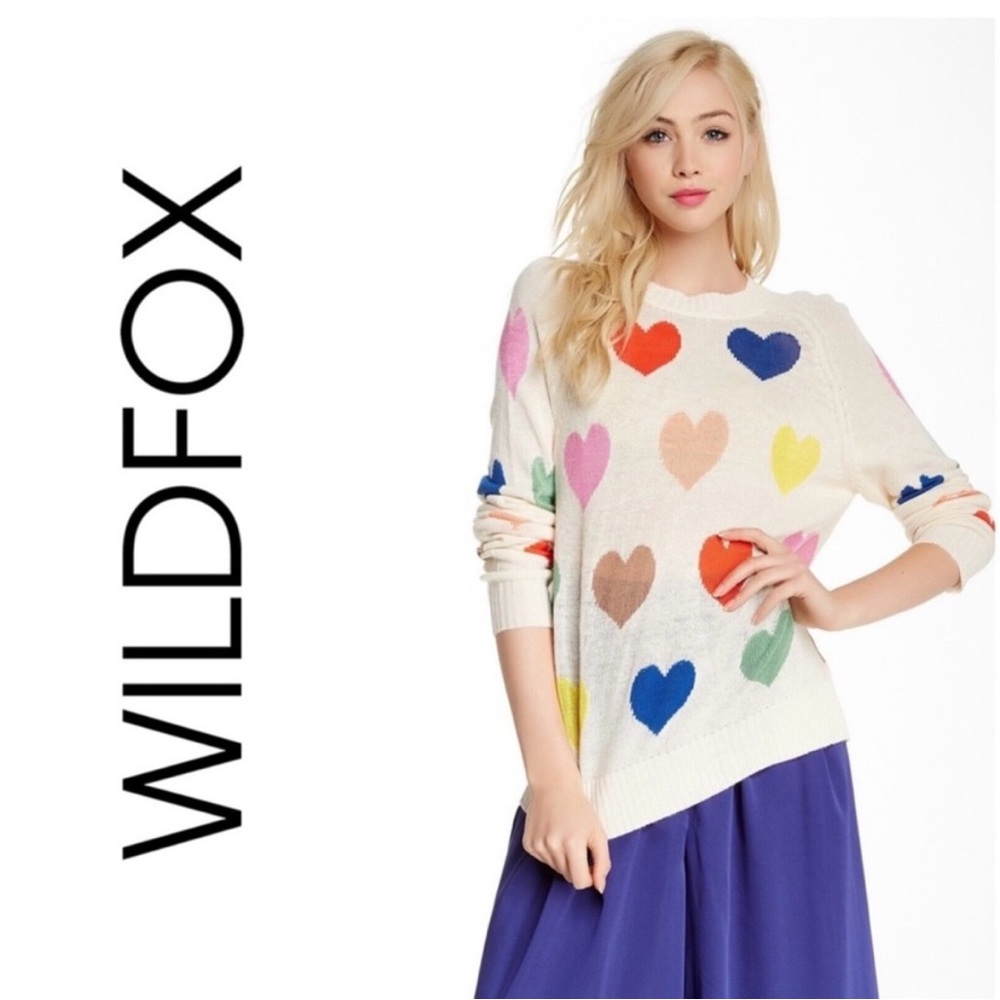 Wildfox White Label Mod Pop  Sweater with Multicolor Heart Design Size Large